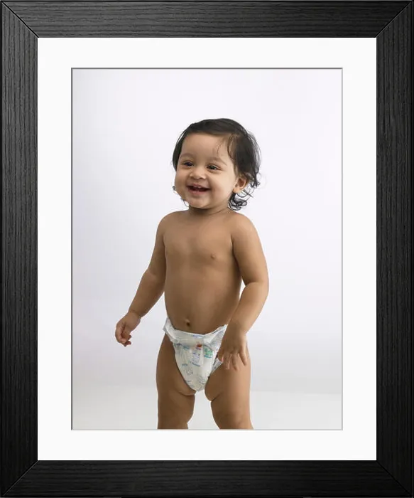 Framed Print : baby wearing diaper, baby in nappy, MR#702O Framed Print : baby wearing diaper, baby in nappy, MR#702O