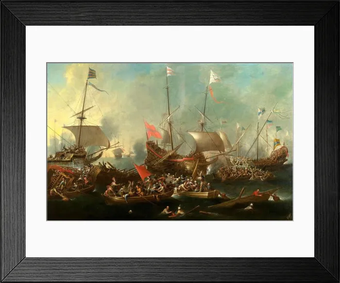 Framed Print : The Battle of Lepanto - A Sea Battle between Christians and Barbary Corsairs, 1615-20 by Andries van Eertvelt Framed Print : The Battle of Lepanto - A Sea Battle between Christians and Barbary Corsairs, 1615-20 by Andries van Eertvelt