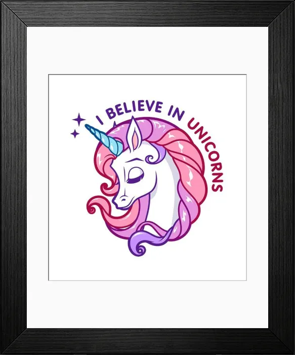 Framed Print : Cute pink unicorn logo with slogan. Isolated vector illustration Framed Print : Cute pink unicorn logo with slogan. Isolated vector illustration