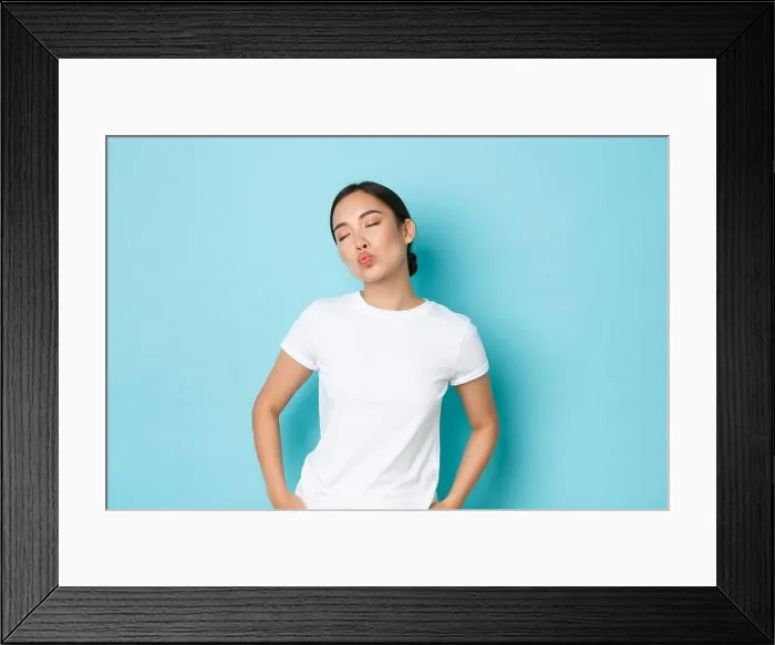 Framed Print : Silly and cute asian girl close eyes and dreamy pouting Framed Print : Silly and cute asian girl close eyes and dreamy pouting