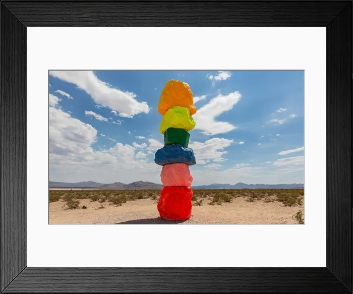 Framed Print : Spectacular view of the Seven Magic Mountains art installation with bright, colored rocks in the desert Framed Print : Spectacular view of the Seven Magic Mountains art installation with bright, colored rocks in the desert