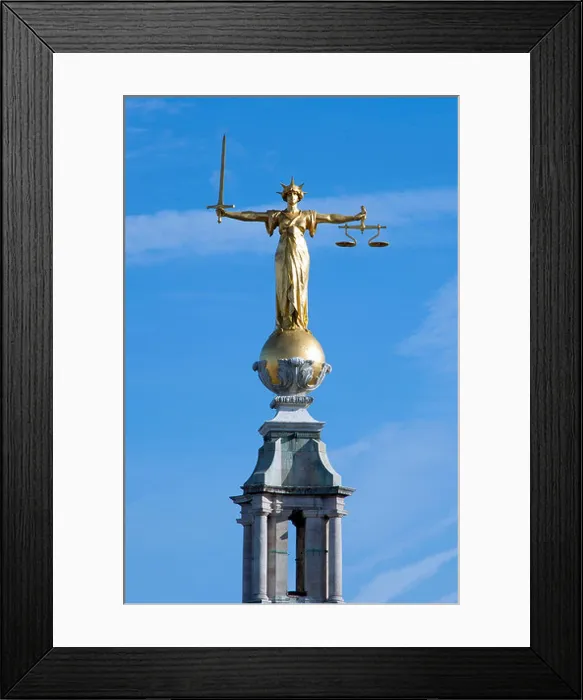 Framed Print : The statue of Lady Justice or the Scales of Justice above the Central Criminal Court, Old Bailey, London Framed Print : The statue of Lady Justice or the Scales of Justice above the Central Criminal Court, Old Bailey, London
