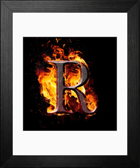 Framed Print : Letters and symbols in fire - R Framed Print : Letters and symbols in fire - R