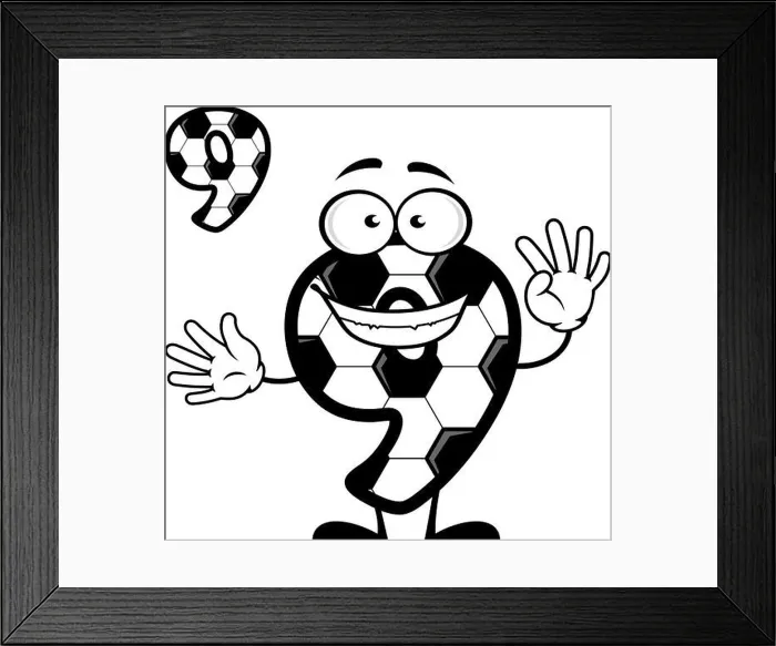 Framed Print : Cartoon number 9 with soccer pattern for sports design Framed Print : Cartoon number 9 with soccer pattern for sports design