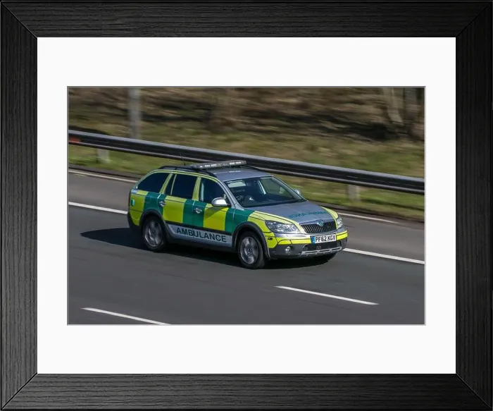 Framed Print : Skoda Octavia private ambulance driving on the M6 motorway near Preston in Lancashire, UK Framed Print : Skoda Octavia private ambulance driving on the M6 motorway near Preston in Lancashire, UK