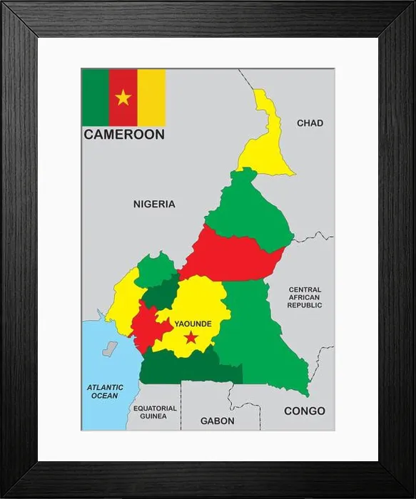 Framed Print : cameroon, map, atlas, map of the world, political, flag, country, globe Framed Print : cameroon, map, atlas, map of the world, political, flag, country, globe