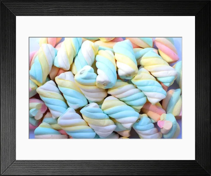 Framed Print : Multi-colored marshmallows. Top view. Background or texture of colorful blue and pink marshmallows Framed Print : Multi-colored marshmallows. Top view. Background or texture of colorful blue and pink marshmallows