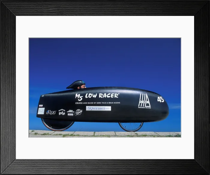 Framed Print : Netherlands Breezand Man with M5 low racer recumbent bicycle Framed Print : Netherlands Breezand Man with M5 low racer recumbent bicycle