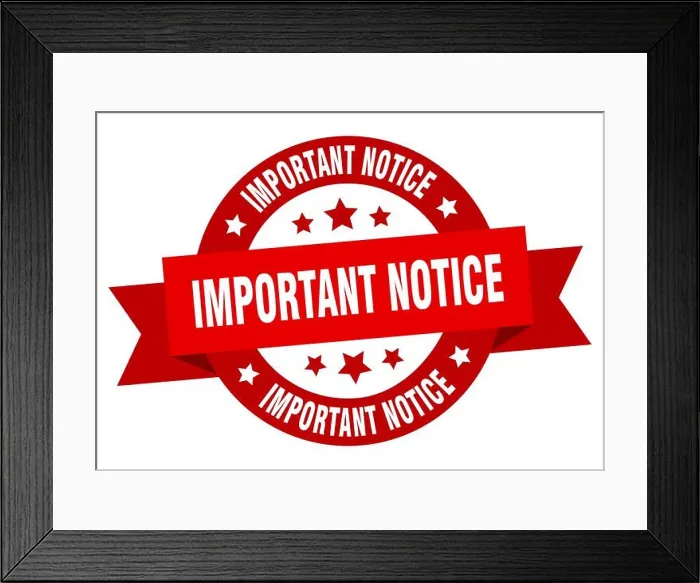 Framed Print : important notice ribbon. important notice round red sign. important notice Framed Print : important notice ribbon. important notice round red sign. important notice
