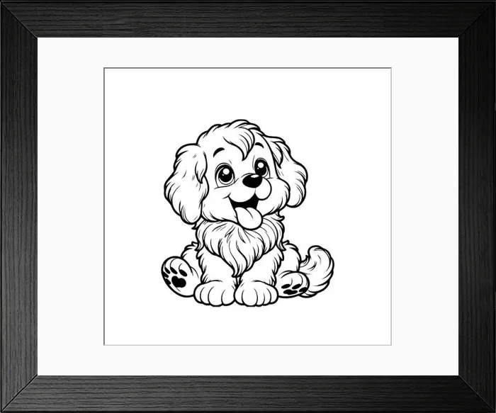 Framed Print : Adorable cartoon puppy smiling and sitting happily Framed Print : Adorable cartoon puppy smiling and sitting happily