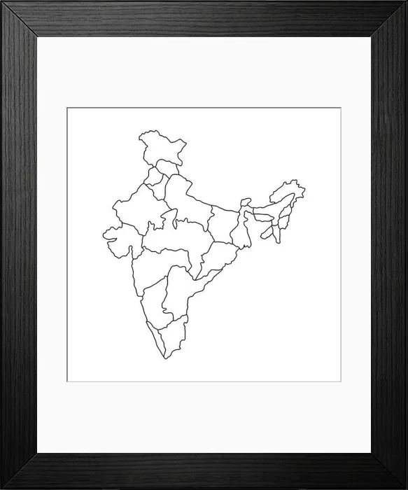 Framed Print : Outline Simple Map of India.Map of india regional division.Vector illustration Framed Print : Outline Simple Map of India.Map of india regional division.Vector illustration