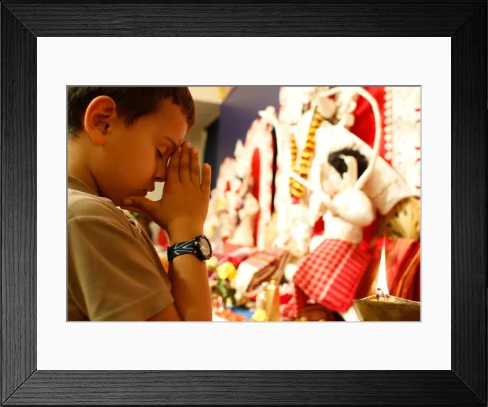 Framed Print : Boy praying during Durga puja Framed Print : Boy praying during Durga puja
