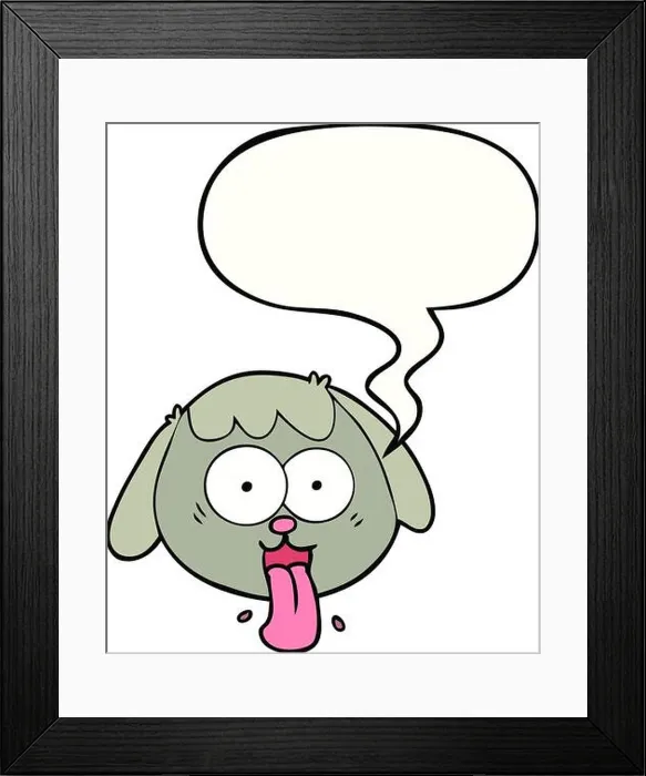 Framed Print : cartoon dog face panting with speech bubble Framed Print : cartoon dog face panting with speech bubble