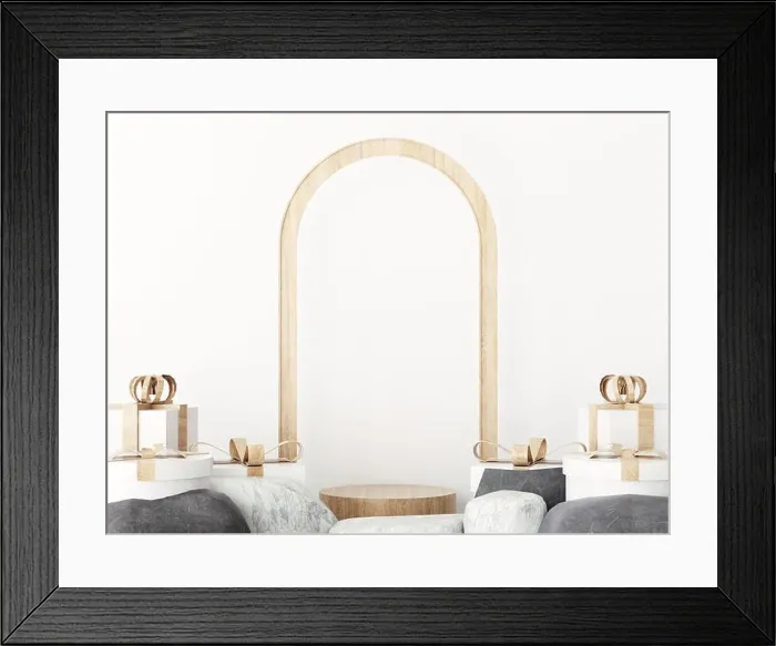 Framed Print : wood display podium mockup nature concept Framed Print : wood display podium mockup nature concept
