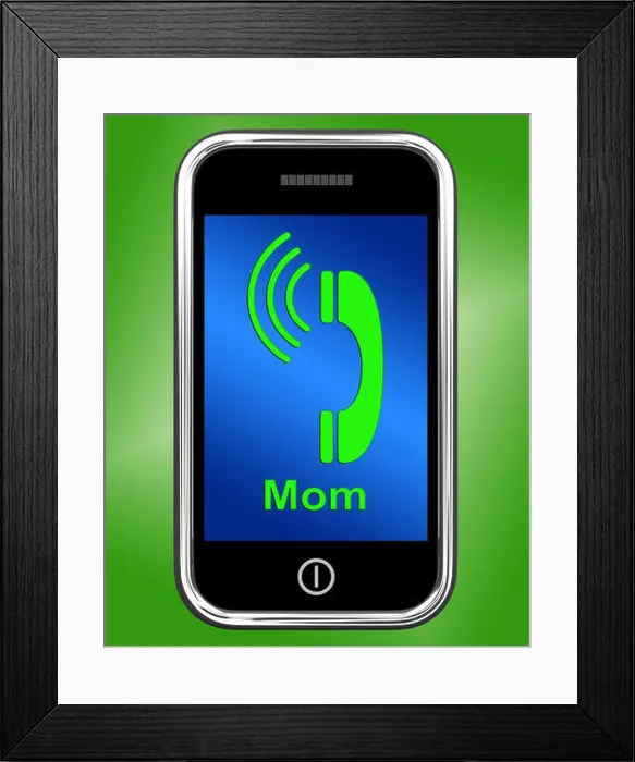 Framed Print : Call Mom On Phone Meaning Talk To Mother Framed Print : Call Mom On Phone Meaning Talk To Mother