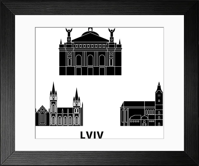 Framed Print : Ukraine, Lviv flat travel skyline set. Ukraine, Lviv black city vector illustration, symbol, travel sights, landmarks Framed Print : Ukraine, Lviv flat travel skyline set. Ukraine, Lviv black city vector illustration, symbol, travel sights, landmarks