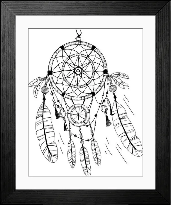 Framed Print : Dreamcatcher, feathers and beads. Coloring page Framed Print : Dreamcatcher, feathers and beads. Coloring page