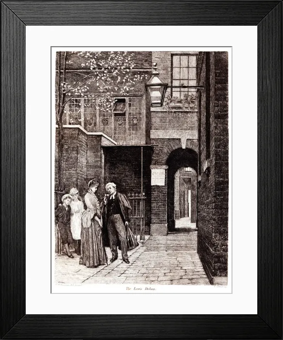 Framed Print : The Laws Delay Late Victorian engraving by WF Yeames of a barrister in a London street held up by a lady Framed Print : The Laws Delay Late Victorian engraving by WF Yeames of a barrister in a London street held up by a lady