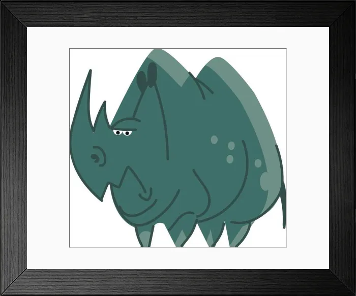 Framed Print : Blue angry rhinoceros vector or color illustration