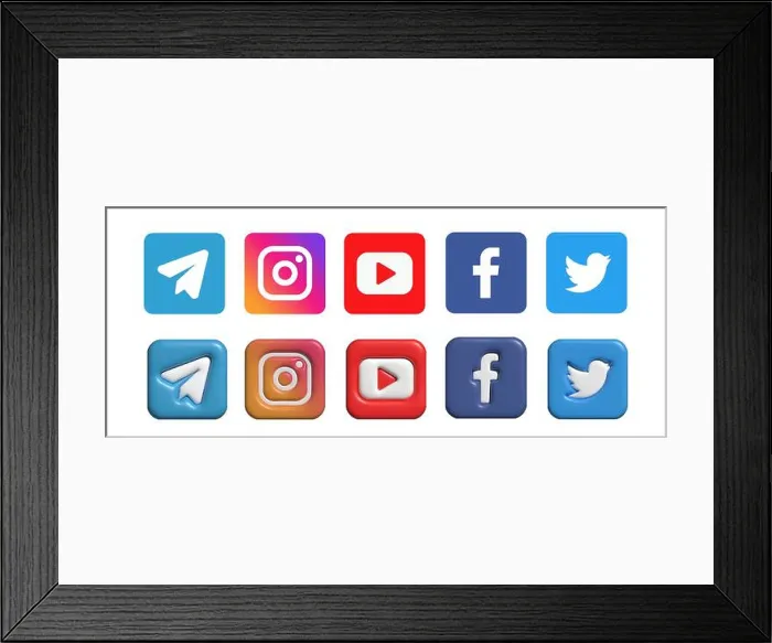 Framed Print : Social media logo set. Social media 3d icons. 3D vector. Telegram logo. Youtube logo Framed Print : Social media logo set. Social media 3d icons. 3D vector. Telegram logo. Youtube logo