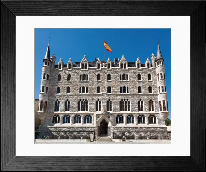 Framed Print : Facade of the Casa Botines designed by Antoni Gaudi built 1891-1892 in the city centre Plaza de Marcelo Leon Castile Framed Print : Facade of the Casa Botines designed by Antoni Gaudi built 1891-1892 in the city centre Plaza de Marcelo Leon Castile
