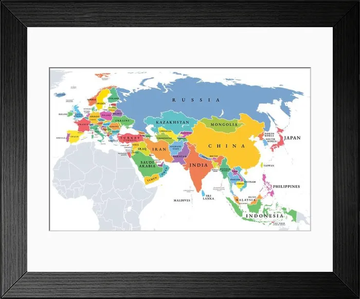 Framed Print : Eurasia, political map with individually colored states Framed Print : Eurasia, political map with individually colored states