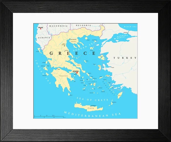 Framed Print : Greece Political Map