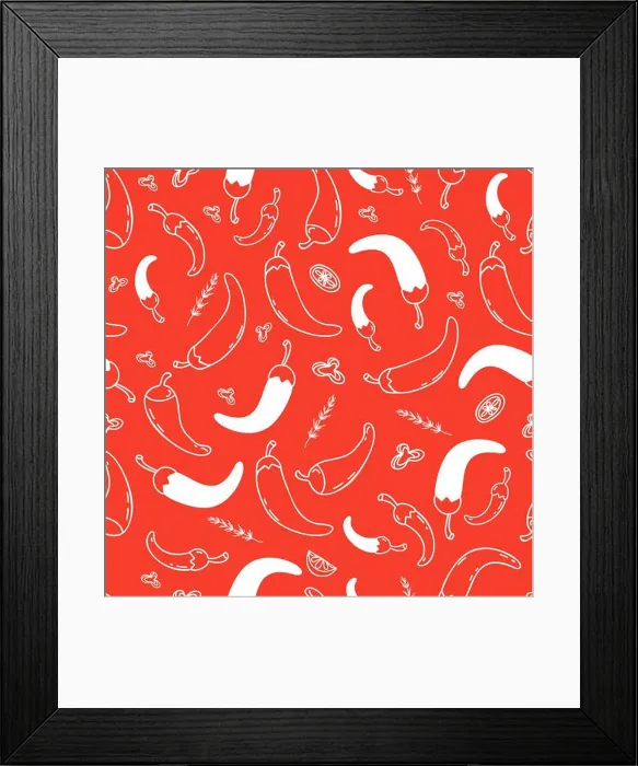 Framed Print : Seamless pattern with Mexican hot chili peppers on red background Framed Print : Seamless pattern with Mexican hot chili peppers on red background