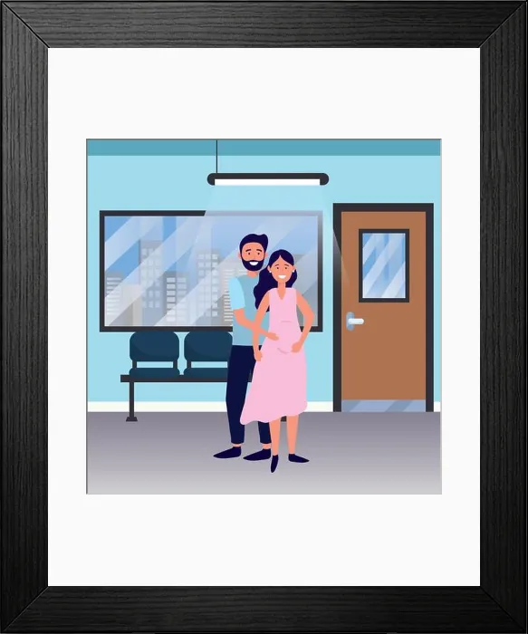 Framed Print : pregnant happy family couple at medical hospital room cartoon vector illustration graphic design Framed Print : pregnant happy family couple at medical hospital room cartoon vector illustration graphic design
