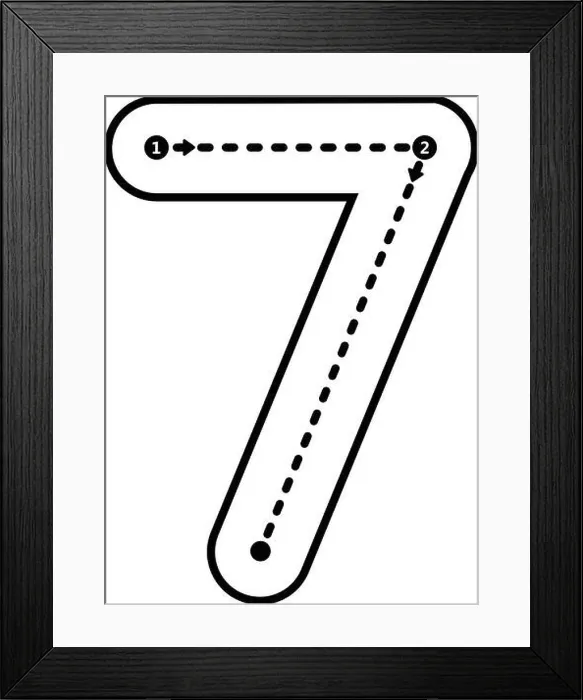 Framed Print : Tracing number 7 prewriting dotted line math worksheet element for kindergarten