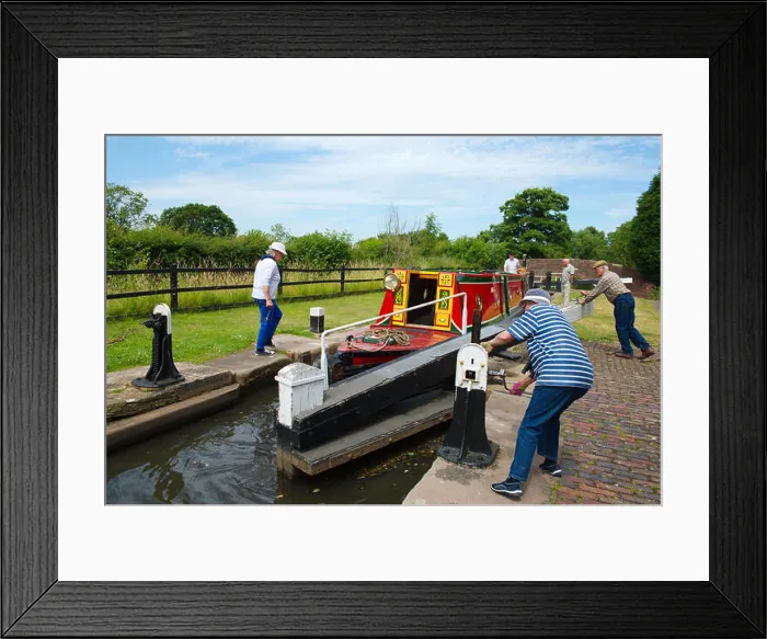 Framed Print : Canal narrow boat leaving lock 6 Birmingham and Fazeley Canal, Sutton Coldfield West Midlands, UK Framed Print : Canal narrow boat leaving lock 6 Birmingham and Fazeley Canal, Sutton Coldfield West Midlands, UK