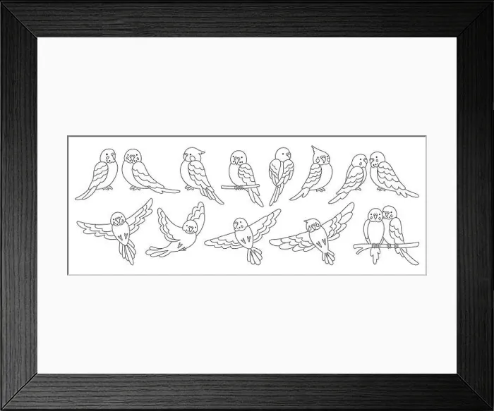 Framed Print : Parrot tropical doodle linear set Framed Print : Parrot tropical doodle linear set