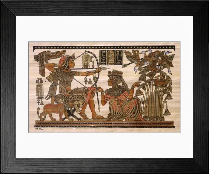 Framed Print : Modern payrus showing queen Ankhesenamun (left) with her husband Tutankhamun Framed Print : Modern payrus showing queen Ankhesenamun (left) with her husband Tutankhamun