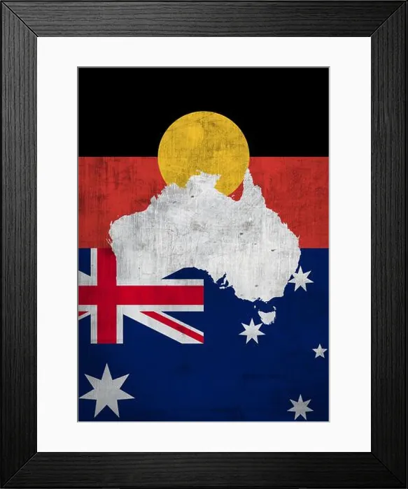 Framed Print : Artistic Australia map territory with aboriginal flag and australian flag Framed Print : Artistic Australia map territory with aboriginal flag and australian flag