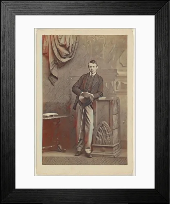 Framed Print : man holding a top hat and cane, Camille Silvy (French, 1834 - 1910), 1866, Albumen silver print. Reimagined Framed Print : man holding a top hat and cane, Camille Silvy (French, 1834 - 1910), 1866, Albumen silver print. Reimagined