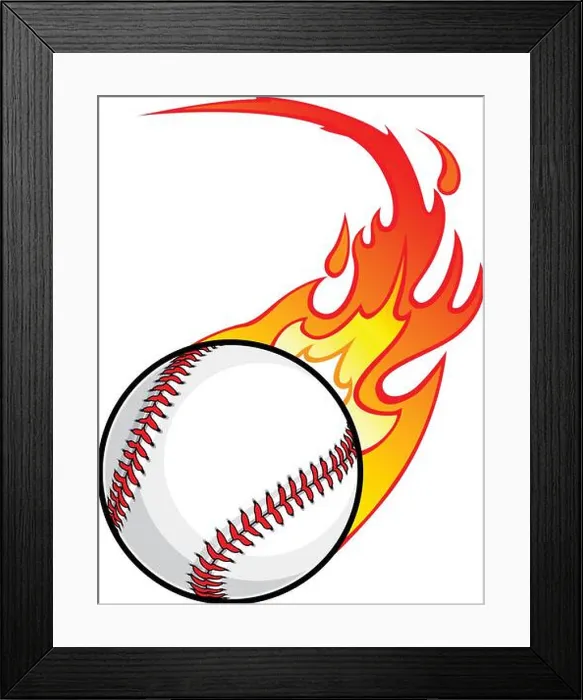Framed Print : Flaming fast baseball cartoon shaded base ball symbol logo vector isolated on white background Framed Print : Flaming fast baseball cartoon shaded base ball symbol logo vector isolated on white background