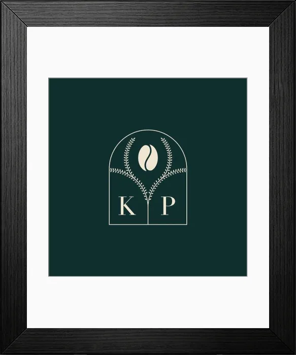 Framed Print : KP Unique and simple logo design combination of letters and coffee bean