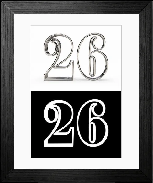 Framed Print : Silver number twenty-six years (number 26 years) with shadow, front view, with alpha channel. 3D illustration Framed Print : Silver number twenty-six years (number 26 years) with shadow, front view, with alpha channel. 3D illustration