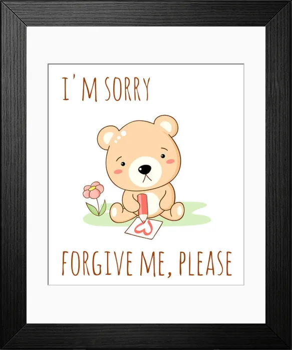 Framed Print : Cute sad cartoon bear draws a pencil heart Framed Print : Cute sad cartoon bear draws a pencil heart