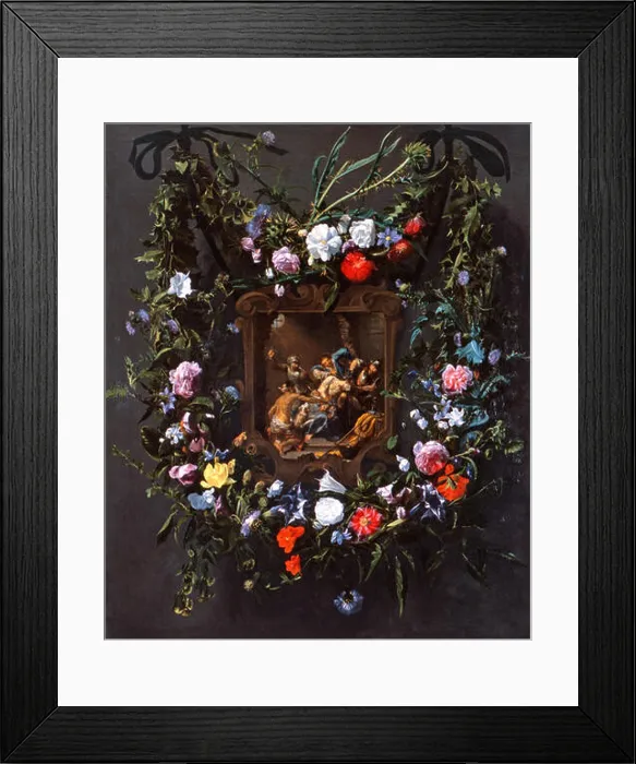 Framed Print : Daniël Seghers and Simon de Vos - A Garland of Flowers Surrounding a Mocking of Christ Framed Print : Daniël Seghers and Simon de Vos - A Garland of Flowers Surrounding a Mocking of Christ