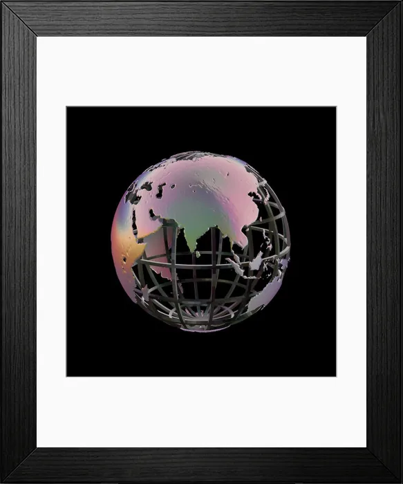 Framed Print : Stylized Earth Globe - India at center Framed Print : Stylized Earth Globe - India at center