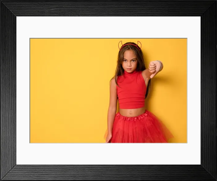 Framed Print : Closeup photo of funny little lady with long hair Framed Print : Closeup photo of funny little lady with long hair