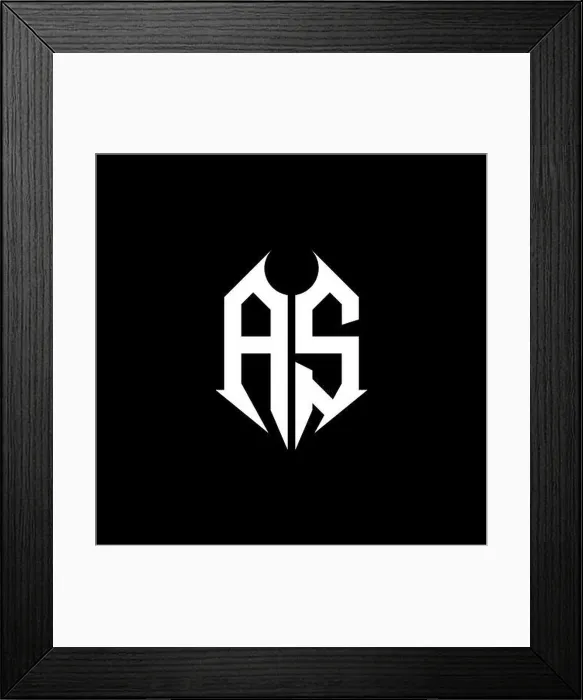 Framed Print : AS Monogram logo letter with metal shape style design template on black background Framed Print : AS Monogram logo letter with metal shape style design template on black background