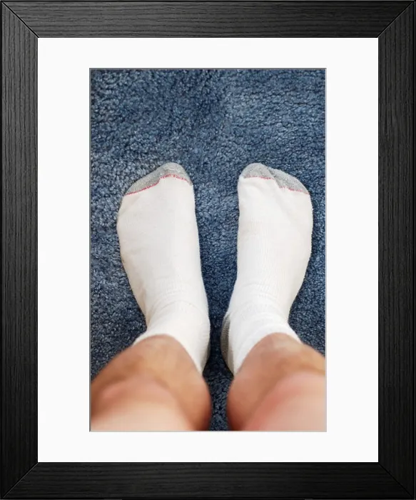 Framed Print : Looking down at feet and socks Framed Print : Looking down at feet and socks