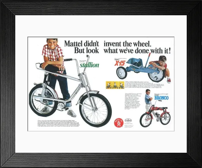 Framed Print : 1969 Mattel bikes ad - Stallion, Bronco, X-15 bikes