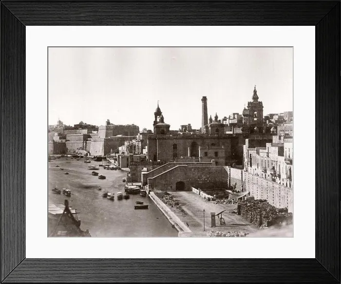 Framed Print : 19th century vintage photograph, Malta c.1870s - 1880s - view of the town and harbour, Valletta Framed Print : 19th century vintage photograph, Malta c.1870s - 1880s - view of the town and harbour, Valletta