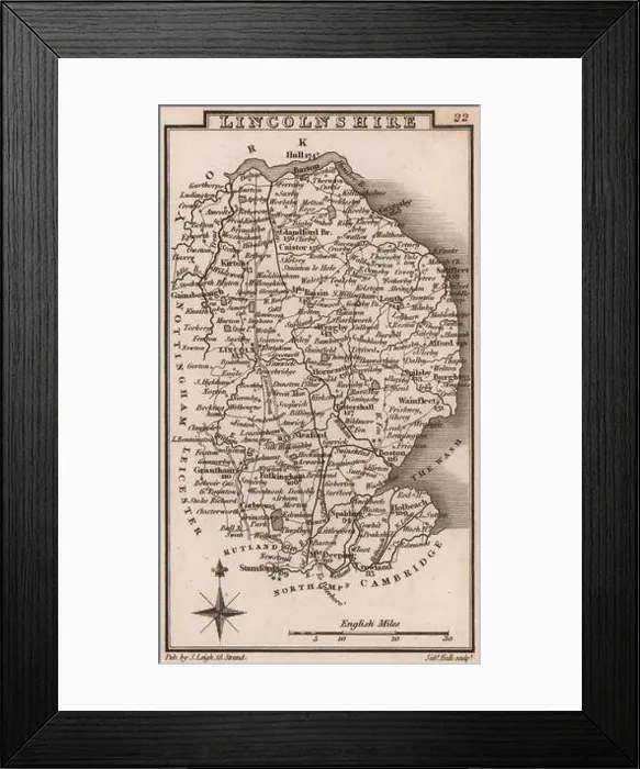 Framed Print : Lincolnshire miniature county map by Samuel Leigh / Sidney Hall c1820 old Framed Print : Lincolnshire miniature county map by Samuel Leigh / Sidney Hall c1820 old