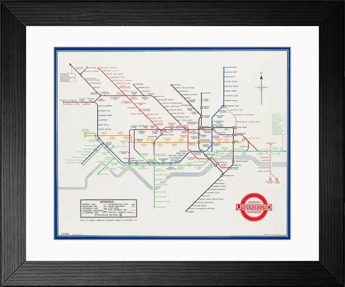 Framed Print : Harry Beck (Henry Charles Beck, 1902-1974) - UNDERGROUND MAP, 1933 Framed Print : Harry Beck (Henry Charles Beck, 1902-1974) - UNDERGROUND MAP, 1933
