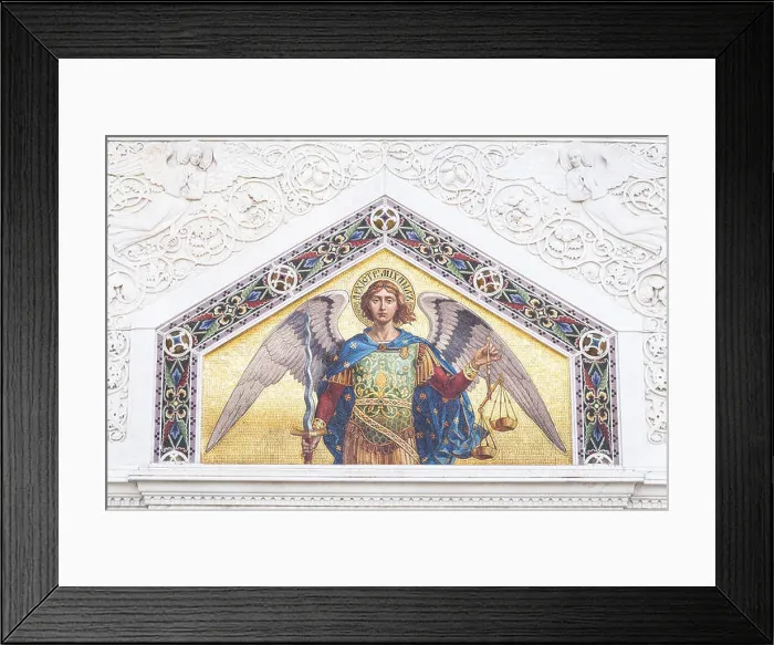 Framed Print : Mosaic of Saint Michael on the facade of the Serbian Orthodox Church in Trieste Framed Print : Mosaic of Saint Michael on the facade of the Serbian Orthodox Church in Trieste