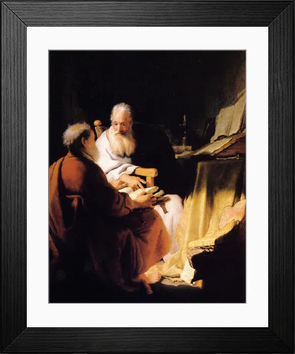 Framed Print : Rembrandt van Rijn, Two Old Men Disputing. 1628 Oil on panel. Baroque. Gallery: Private Collection Framed Print : Rembrandt van Rijn, Two Old Men Disputing. 1628 Oil on panel. Baroque. Gallery: Private Collection